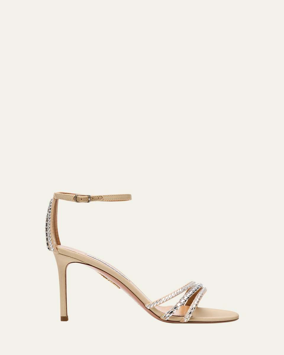 Milagros Crystal Suede Grosgrain Ankle-Strap Sandals